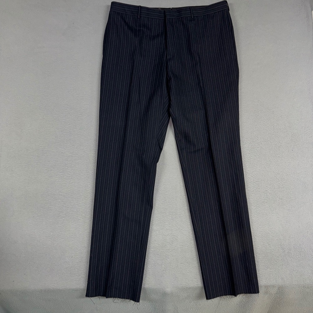 Polo Ralph Lauren Dress Pants Mens 40 Navy Pinstripe Virgin Wool Unfinished Hem